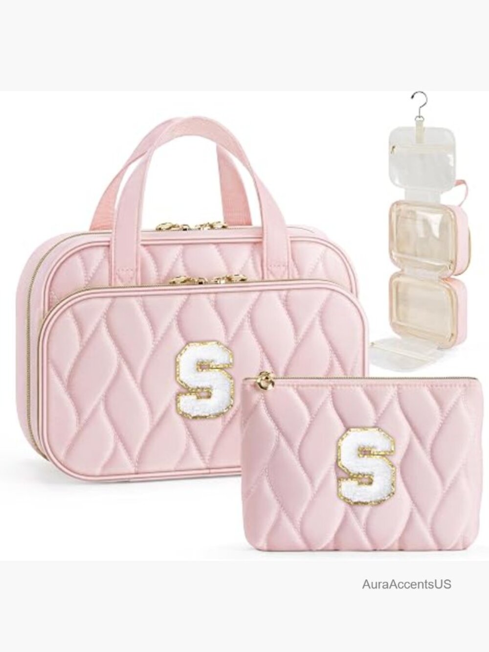 Large Personalized Hanging Toiletry Bag with Initial Patch
